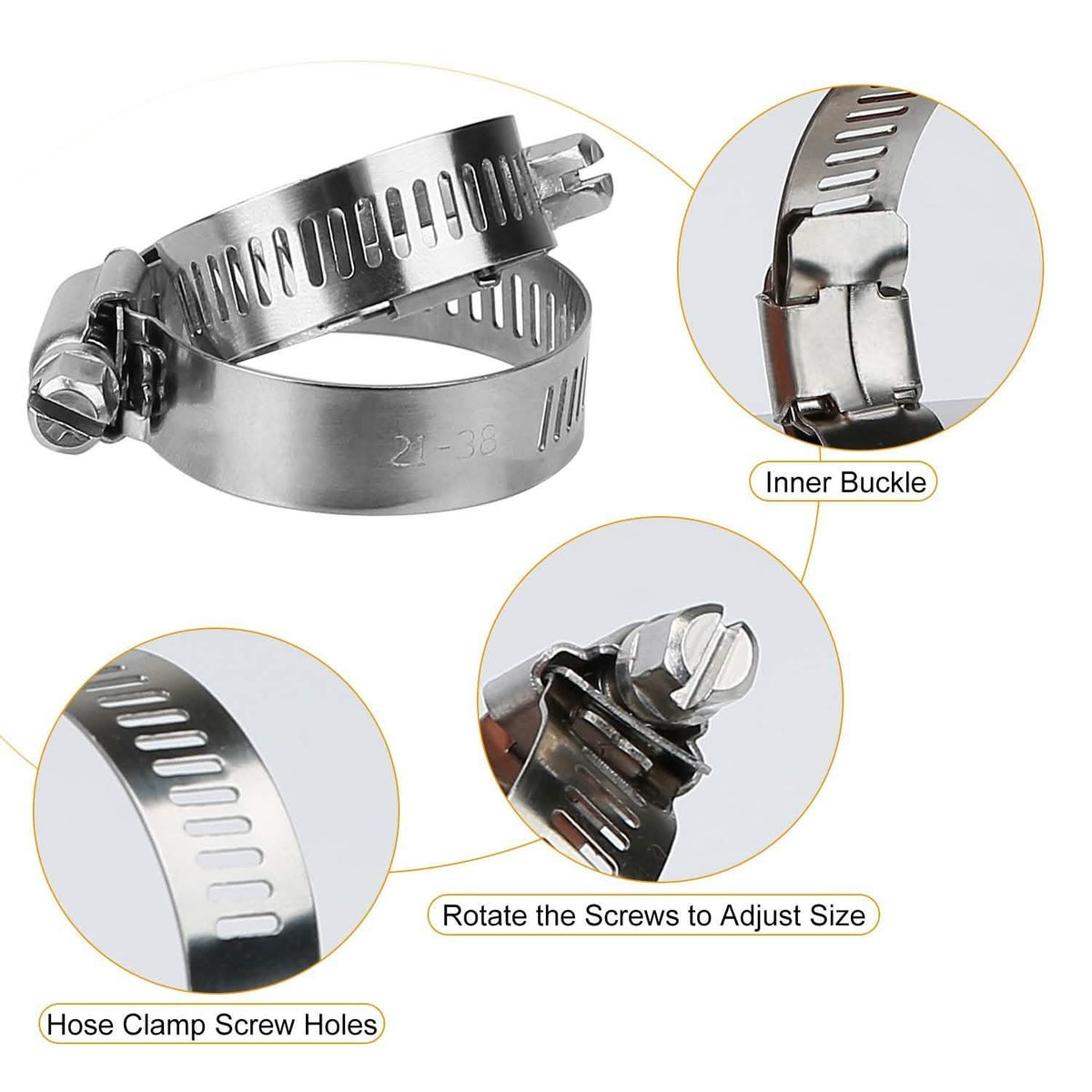 60-Pieces: Hose Clamp Stainless Steel Adjustable Worm Gear Automotive - Tophatter Daily Deals
