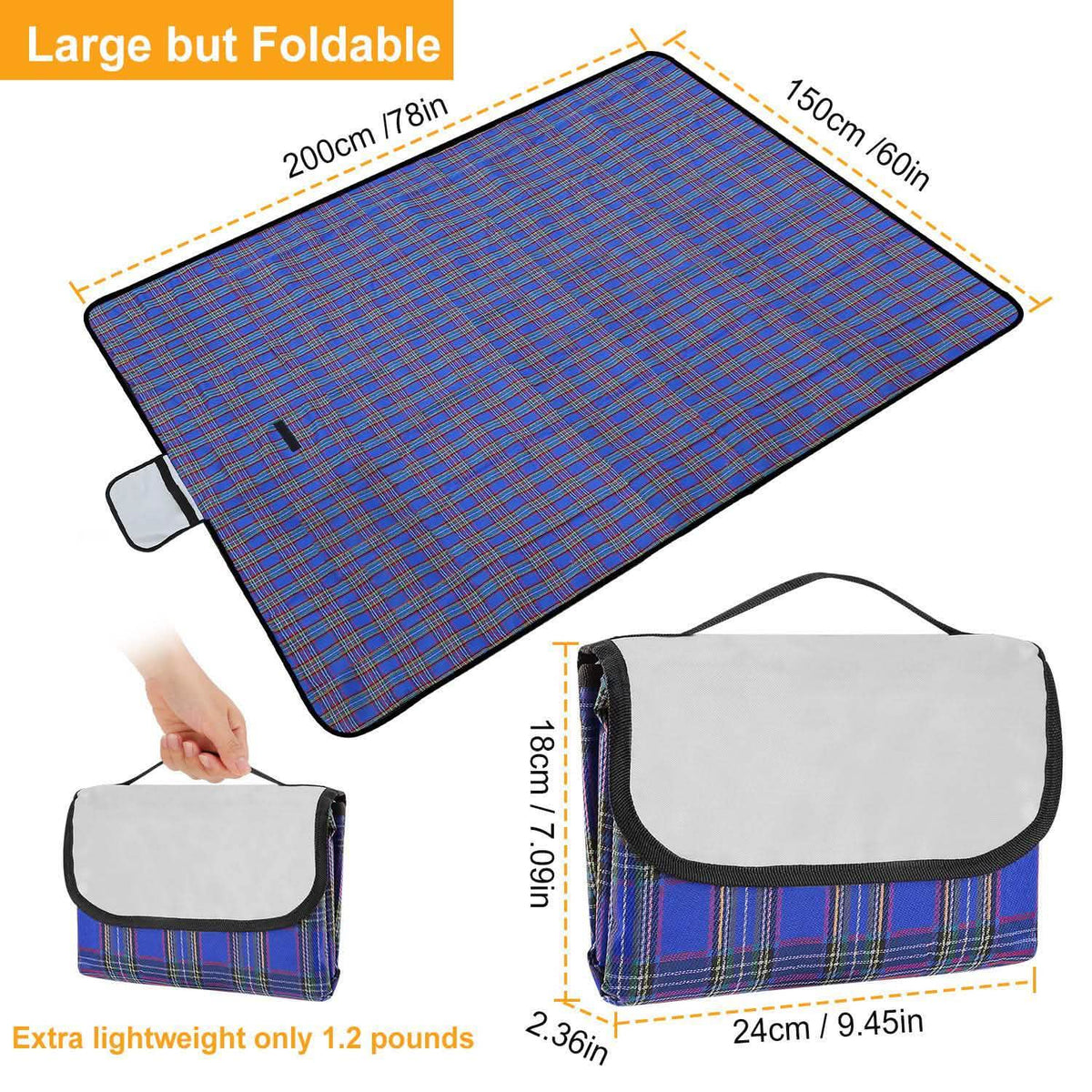 60" x 78" Foldable Waterproof Picnic Blanket with Strap Outdoor Recreation - Tophatter Daily Deals