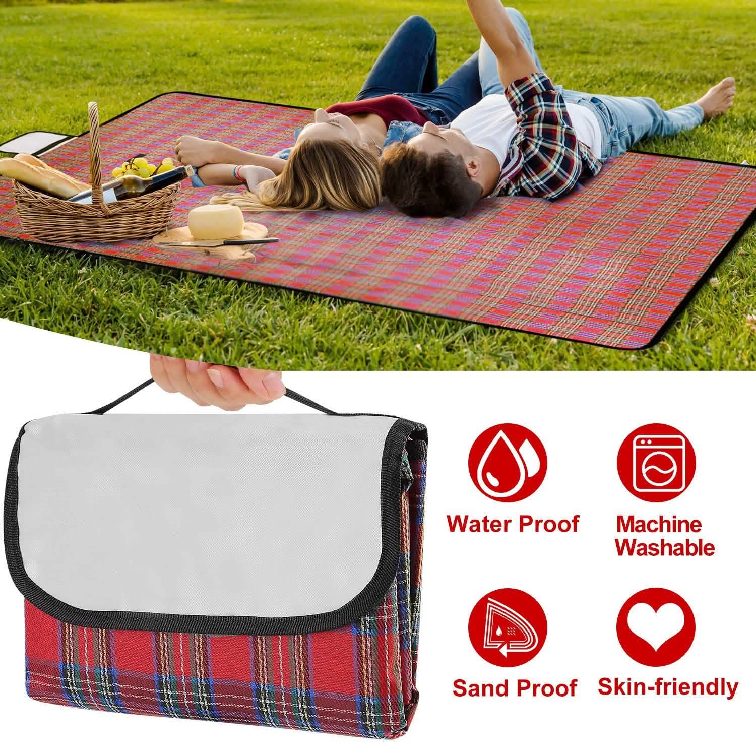 60" x 78" Foldable Waterproof Picnic Blanket with Strap Outdoor Recreation - Tophatter Daily Deals