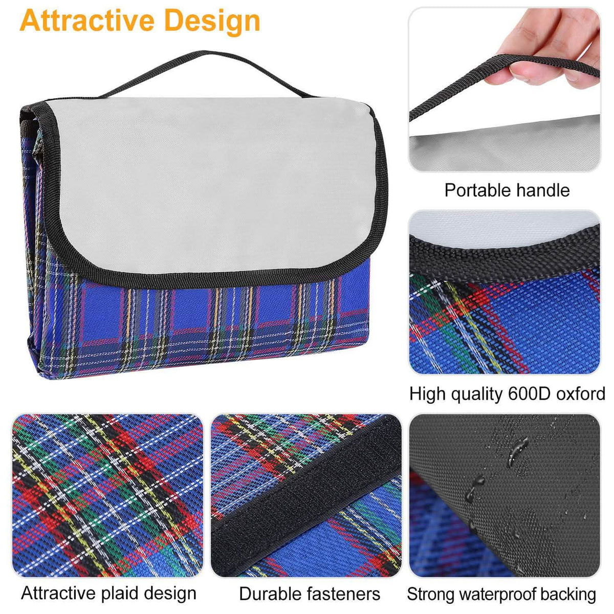 60" x 78" Foldable Waterproof Picnic Blanket with Strap Outdoor Recreation - Tophatter Daily Deals