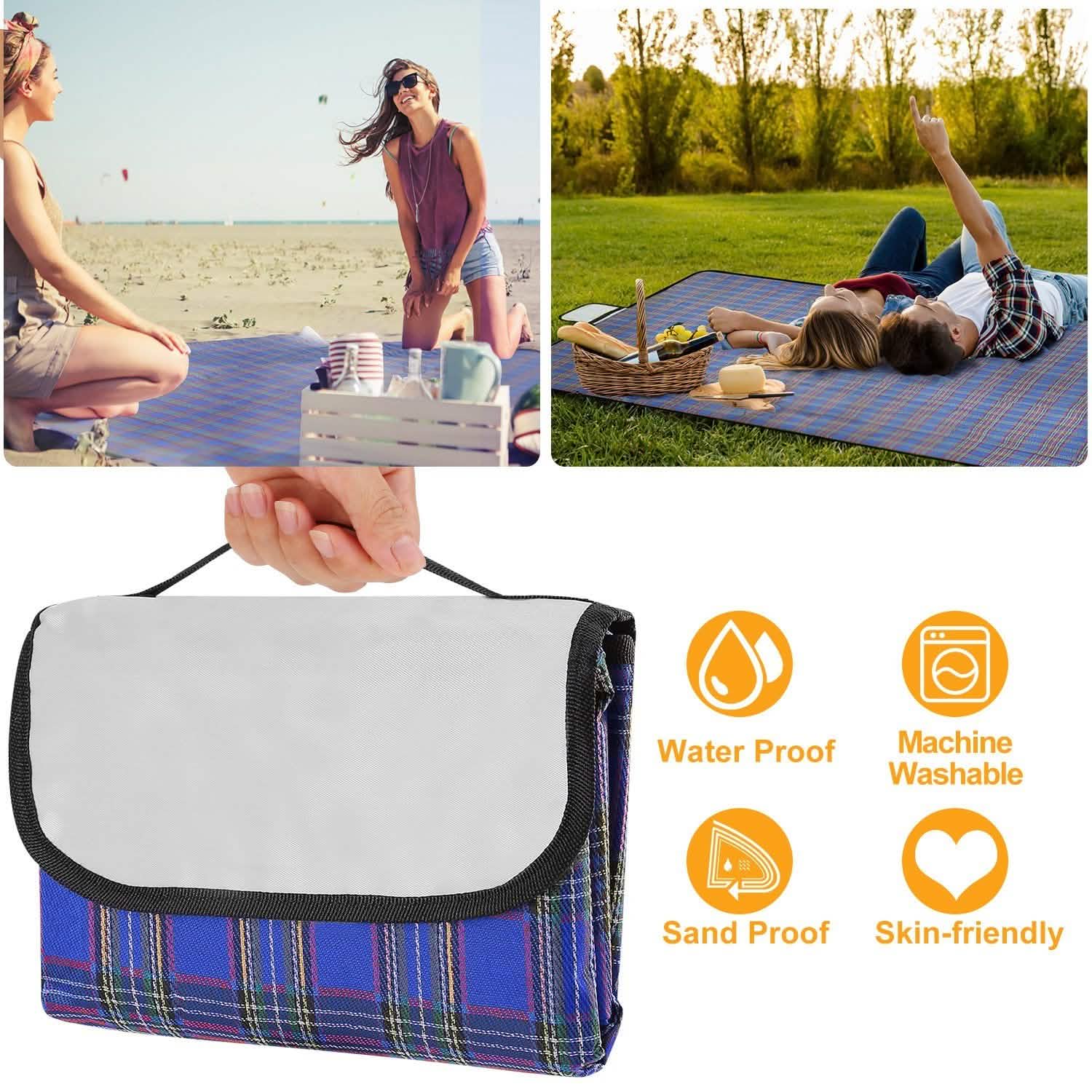 60" x 78" Foldable Waterproof Picnic Blanket with Strap Outdoor Recreation - Tophatter Daily Deals