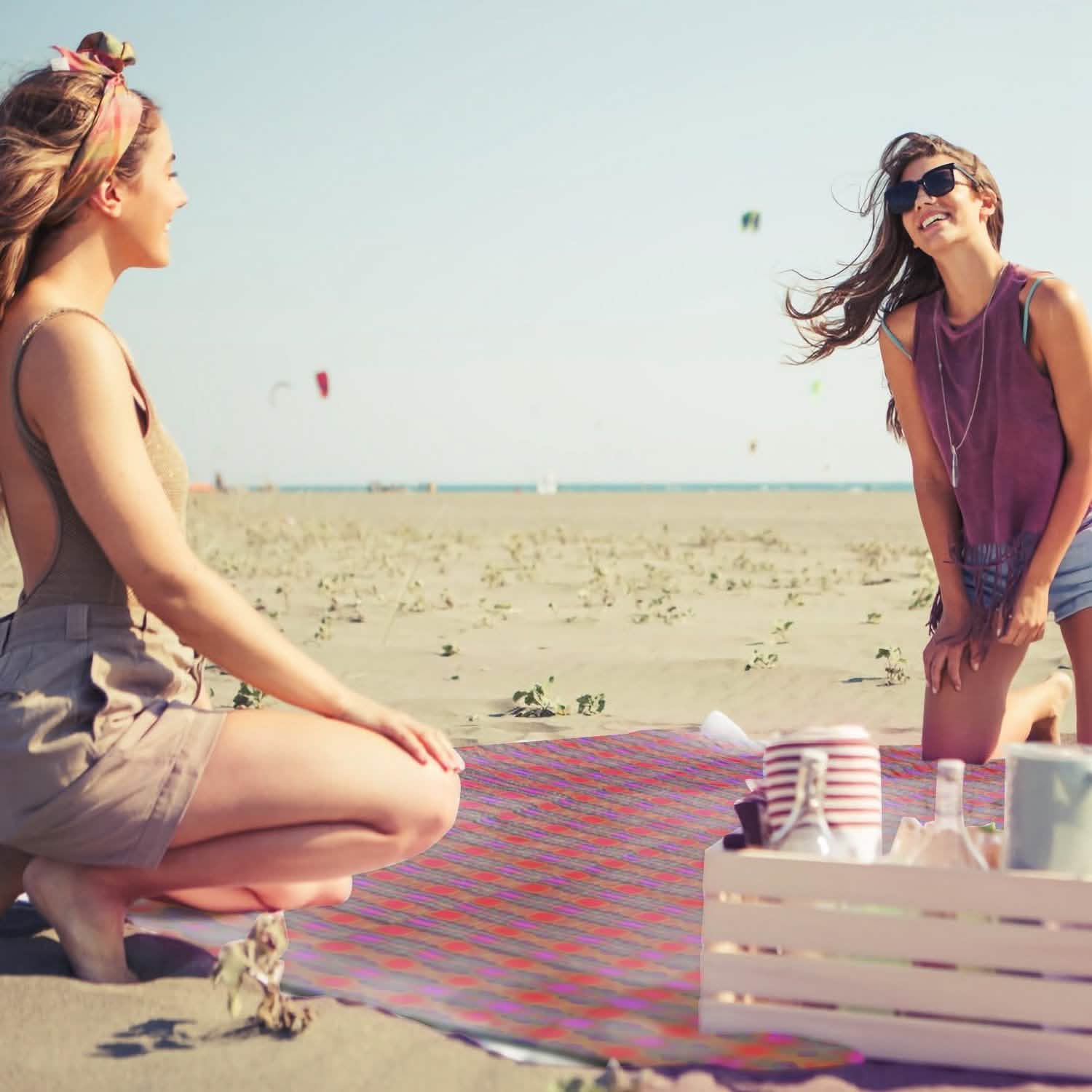 60" x 78" Foldable Waterproof Picnic Blanket with Strap Outdoor Recreation - Tophatter Daily Deals