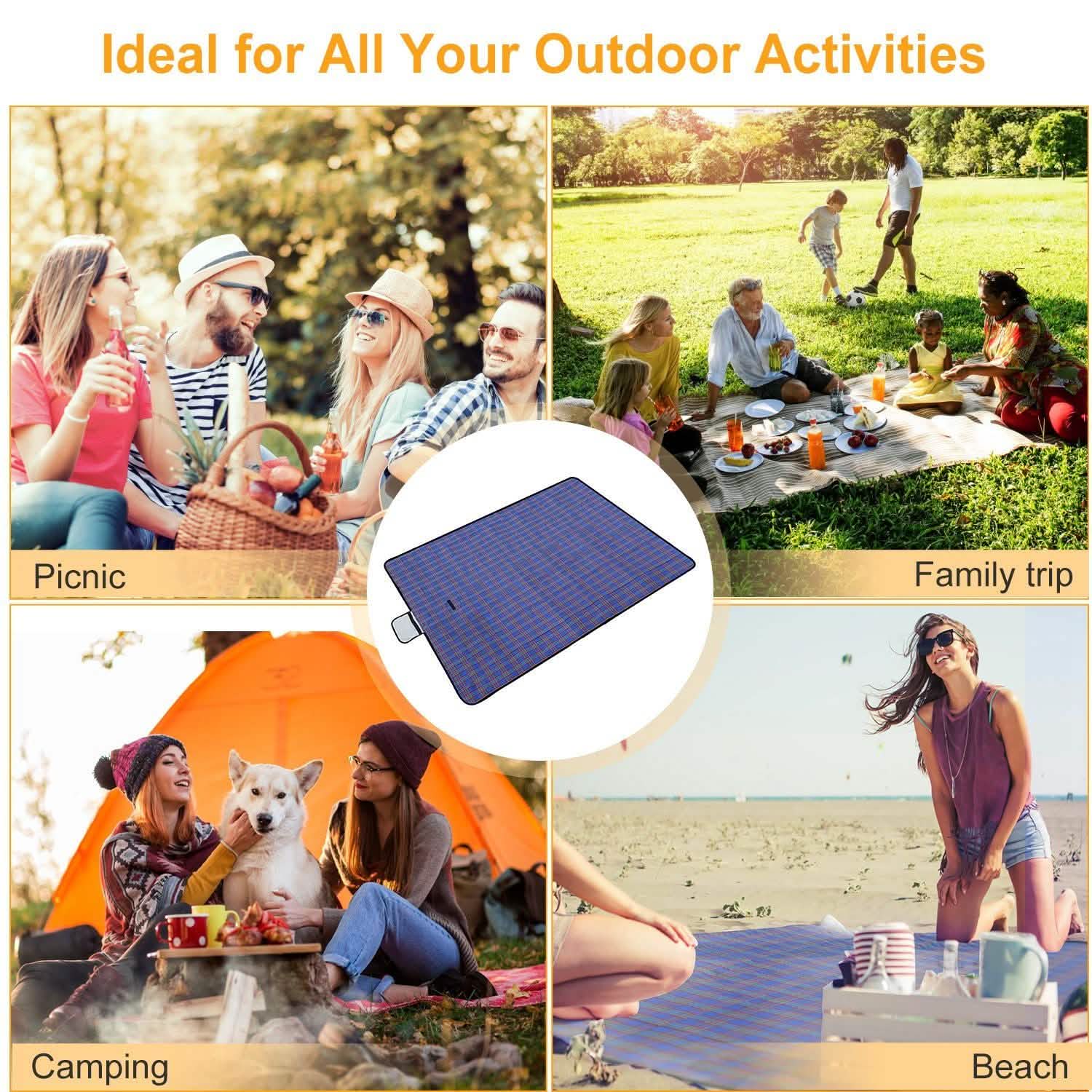 60" x 78" Foldable Waterproof Picnic Blanket with Strap Outdoor Recreation - Tophatter Daily Deals