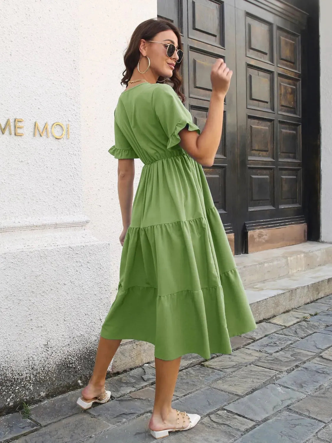 V-Neck Short Sleeve Midi Dress Casual Dresses - Tophatter Daily Deals