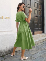 V-Neck Short Sleeve Midi Dress Casual Dresses - Tophatter Daily Deals