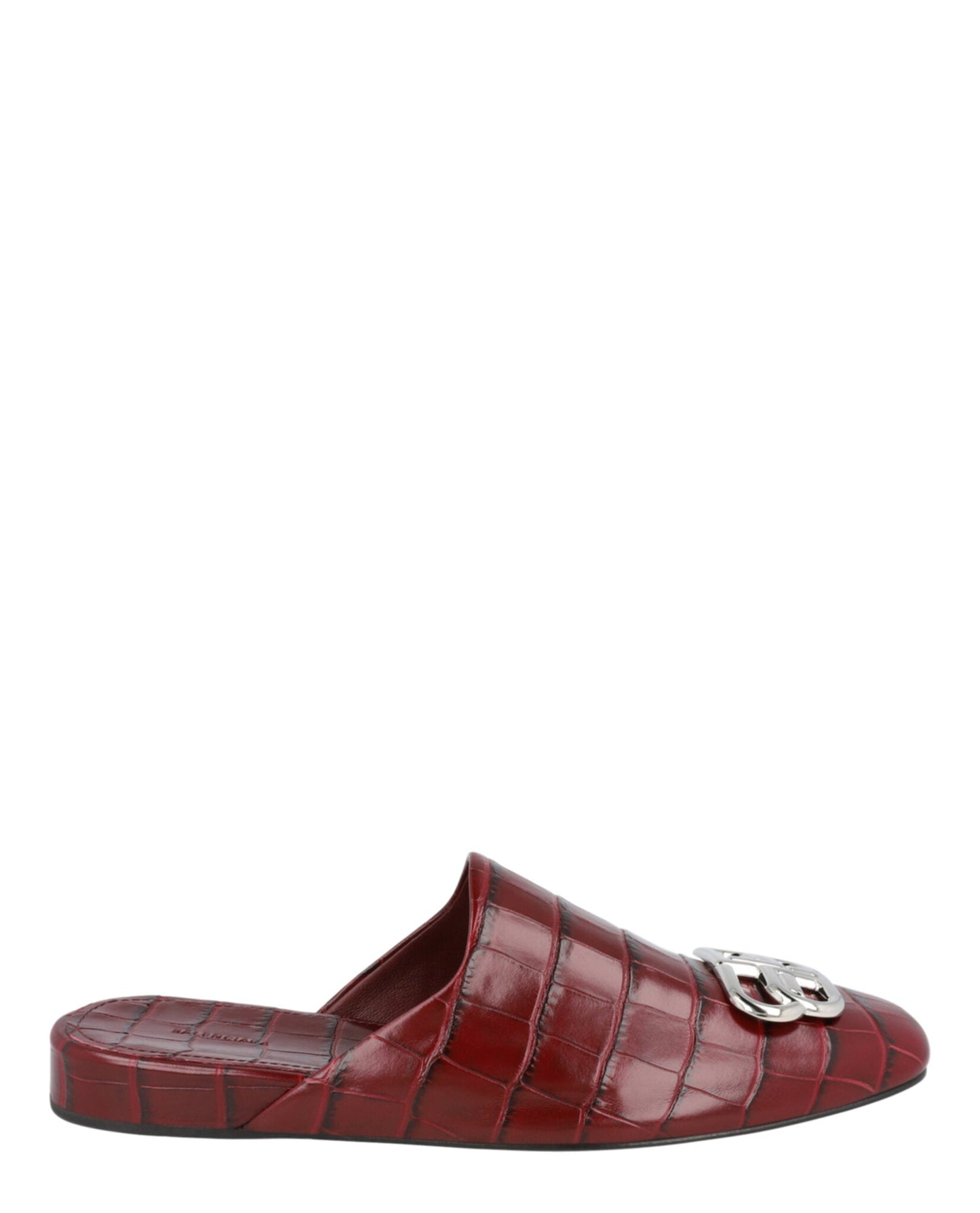Balenciaga Croc Embossed Leather Cosy BB Mule Dark Red Footwear - Tophatter Daily Deals