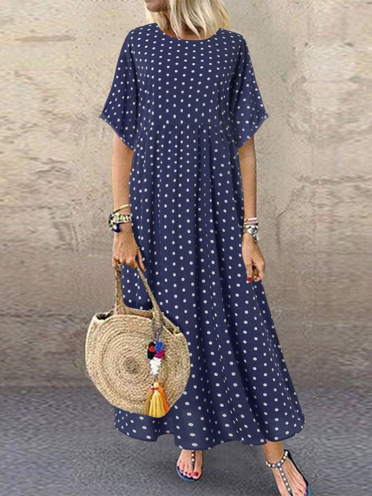 Summer Polka Dot Print Short Sleeve Plus Size Dress Maxi Dresses - Tophatter Daily Deals