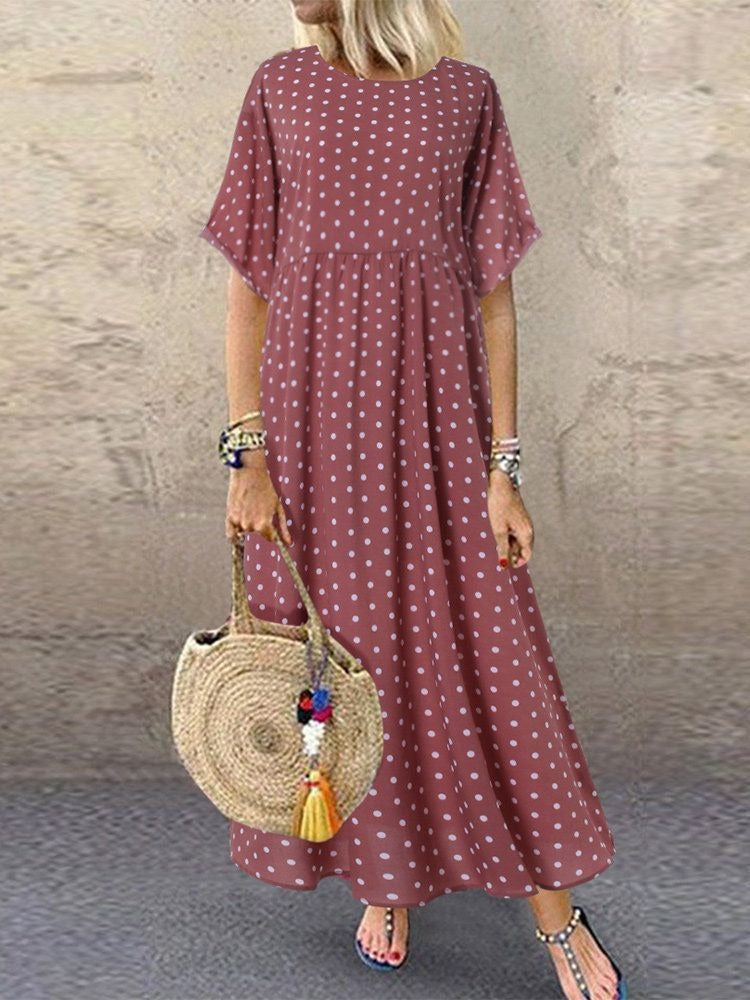 Summer Polka Dot Print Short Sleeve Plus Size Dress Maxi Dresses - Tophatter Daily Deals