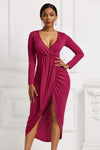 High-low Ruched Surplice Long Sleeve Dress Cocktail Dresses - Tophatter Daily Deals