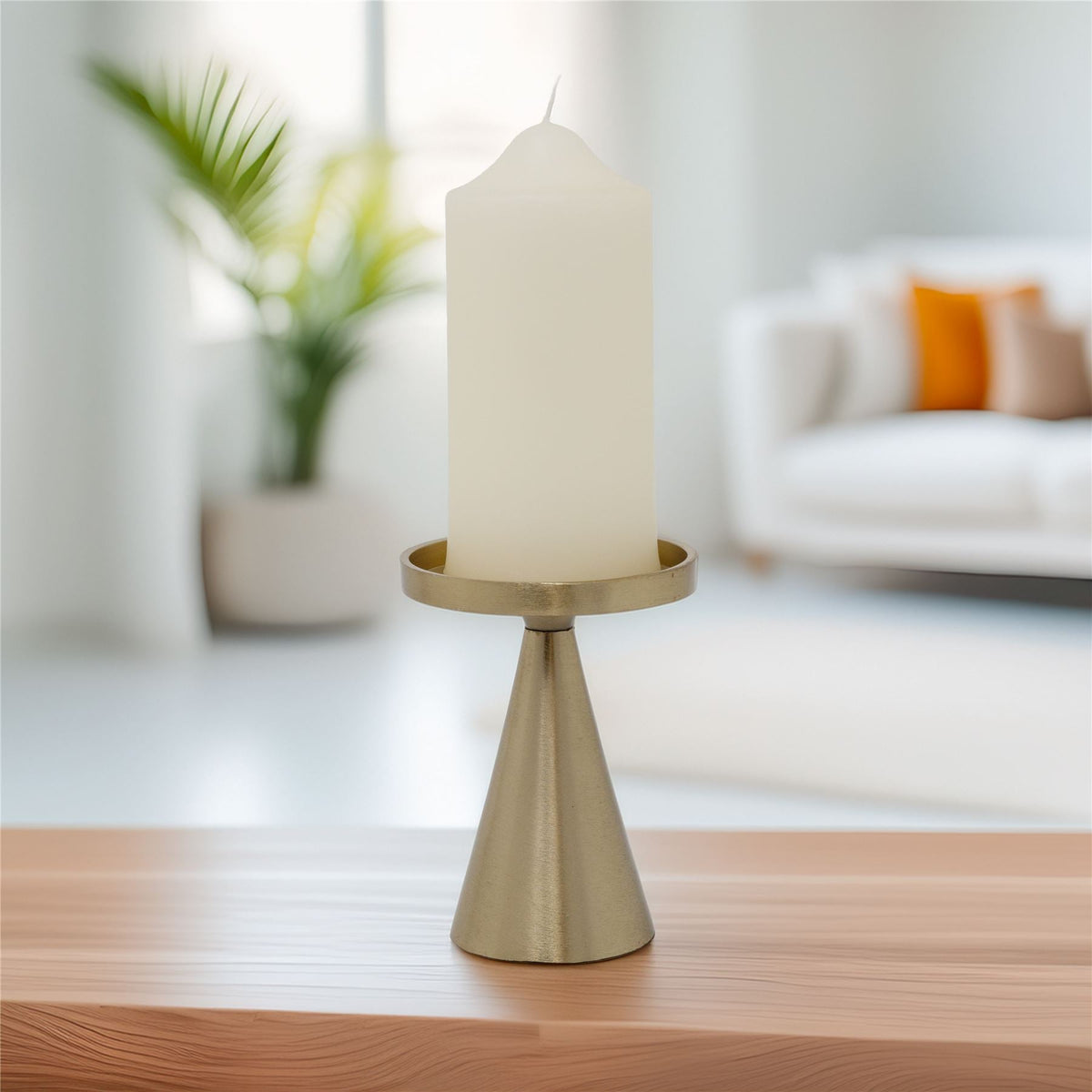 Gold Metal Candle Holder for Pillar Candles | Modern Brass Effect Candlestick Candle Holder - Tophatter Daily Deals