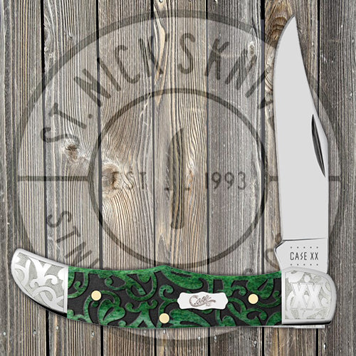 Case Pocket Hunter - Heartleaf Bermuda Green Bone - Scrolled - 60326 Traditional Knives - Tophatter Daily Deals