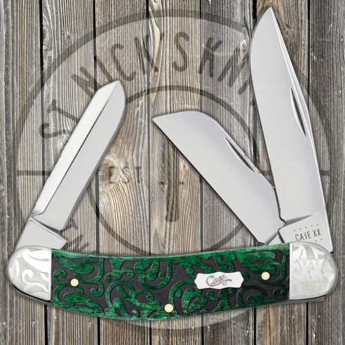 Case Sowbelly - Heartleaf Bermuda Green Bone - Scrolled - 60327 Traditional Knives - Tophatter Daily Deals