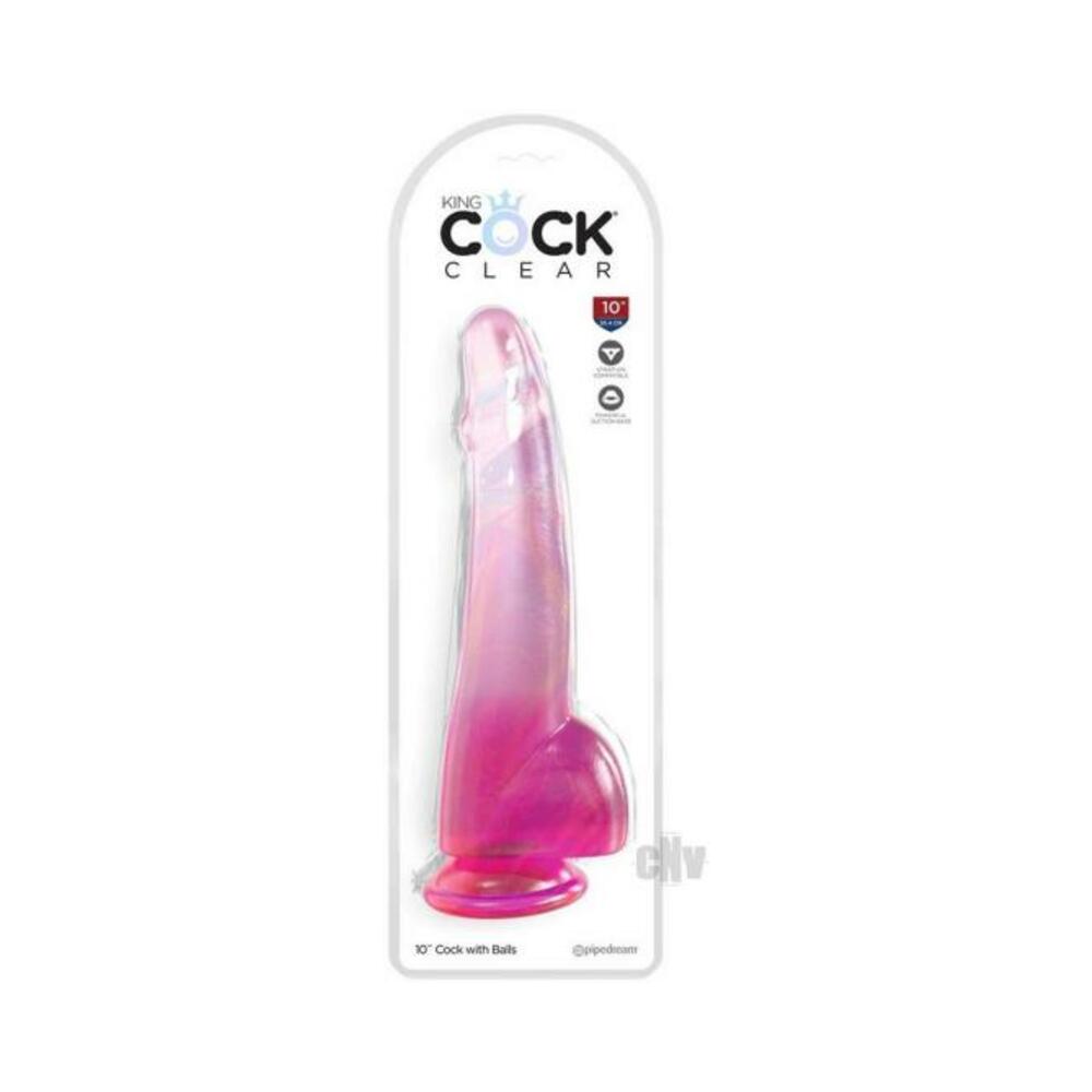 King Cock Clear With Balls 10in Pink - Wholesale Prices (Limited Deals)