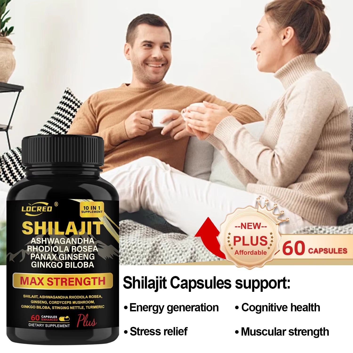 Shilajit Capsules Ashwagandha Extra Strength Dietary Supplement 60 Capsules - Tophatter Daily Deals