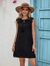 Lace Detail Tie Neck Mini Dress Black Casual Dresses - Tophatter Daily Deals