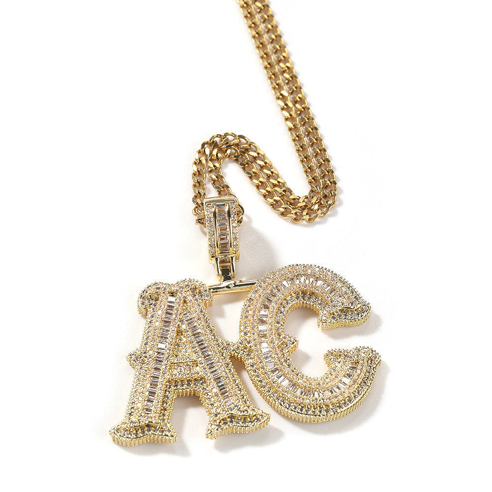 Alphabet Necklace Hip Hop Full Of Diamonds With Spiked Rock Candy Letters Gold 3mmx24inch chain 7 - Tophatter Daily Deals