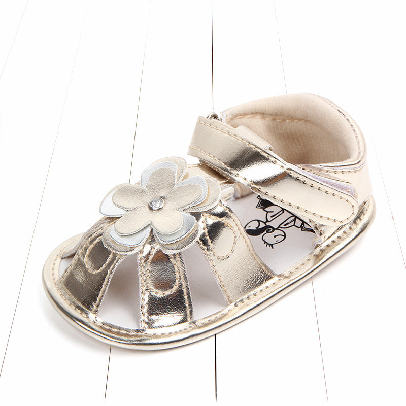 baby toddler shoes baby big flower PU sandals Gold 0 - Tophatter Daily Deals