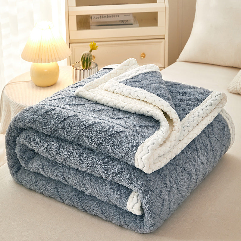 Blanket Double Thickened Warm Coral Fleece Sofa Blanket Blue 0 - Tophatter Daily Deals