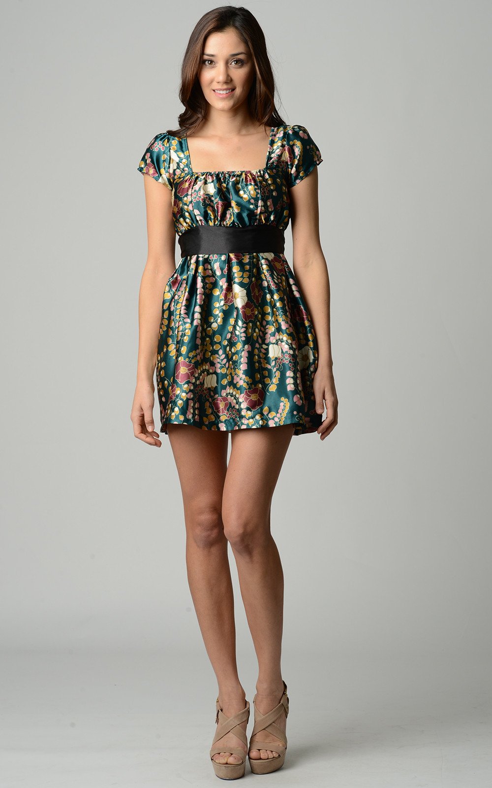 Women's Short Sleeve Printed Square Neck Dress Green 53 Dresses / Mini - Tophatter Daily Deals
