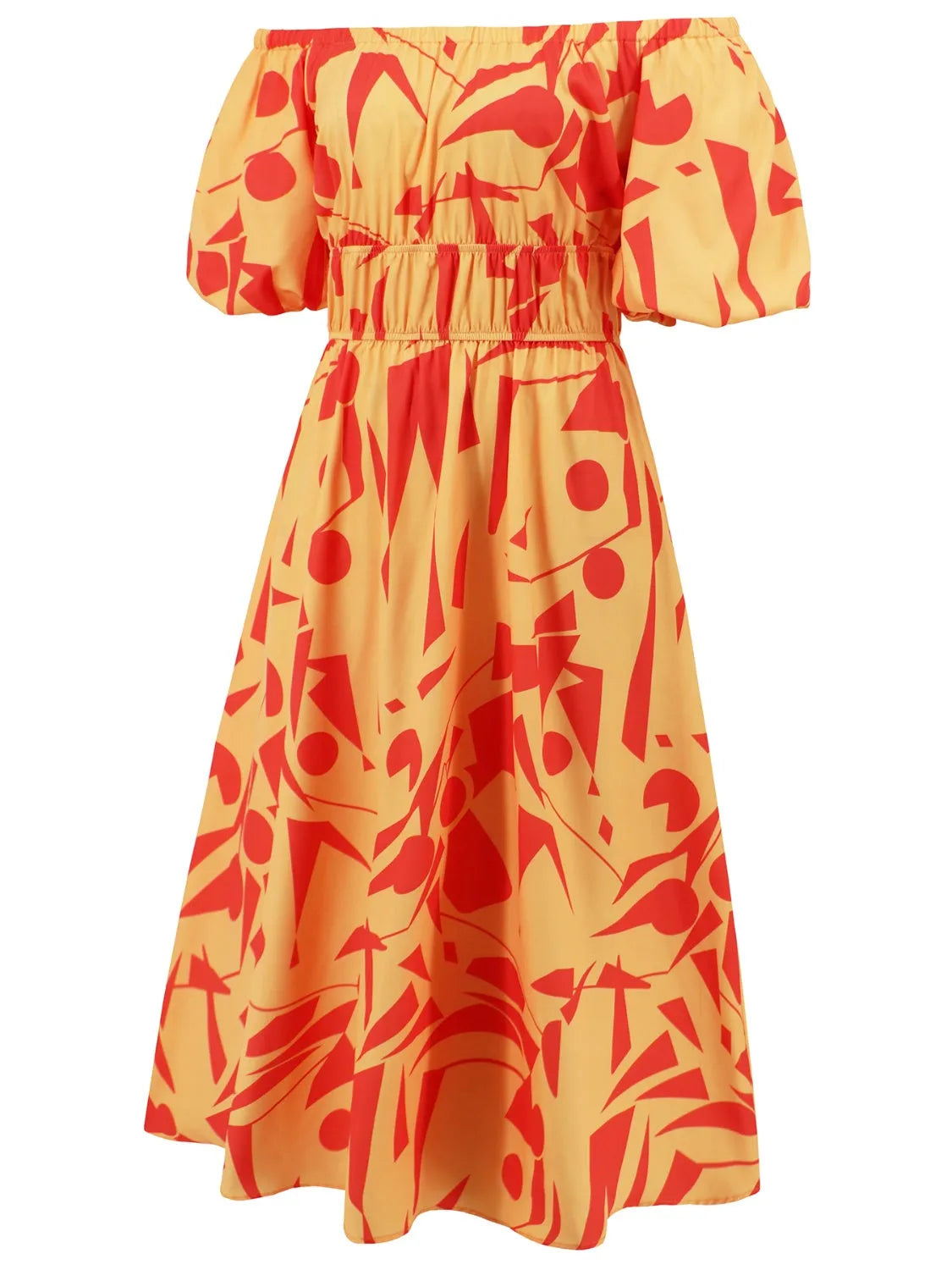 Printed Off-Shoulder Balloon Sleeve Dress Casual Dresses - Tophatter Daily Deals