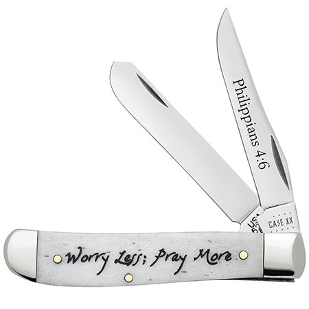 Case Mini Trapper - Religious - Smooth Natural Bone - Philippians 4:6 - 60869 - Tophatter Daily Deals