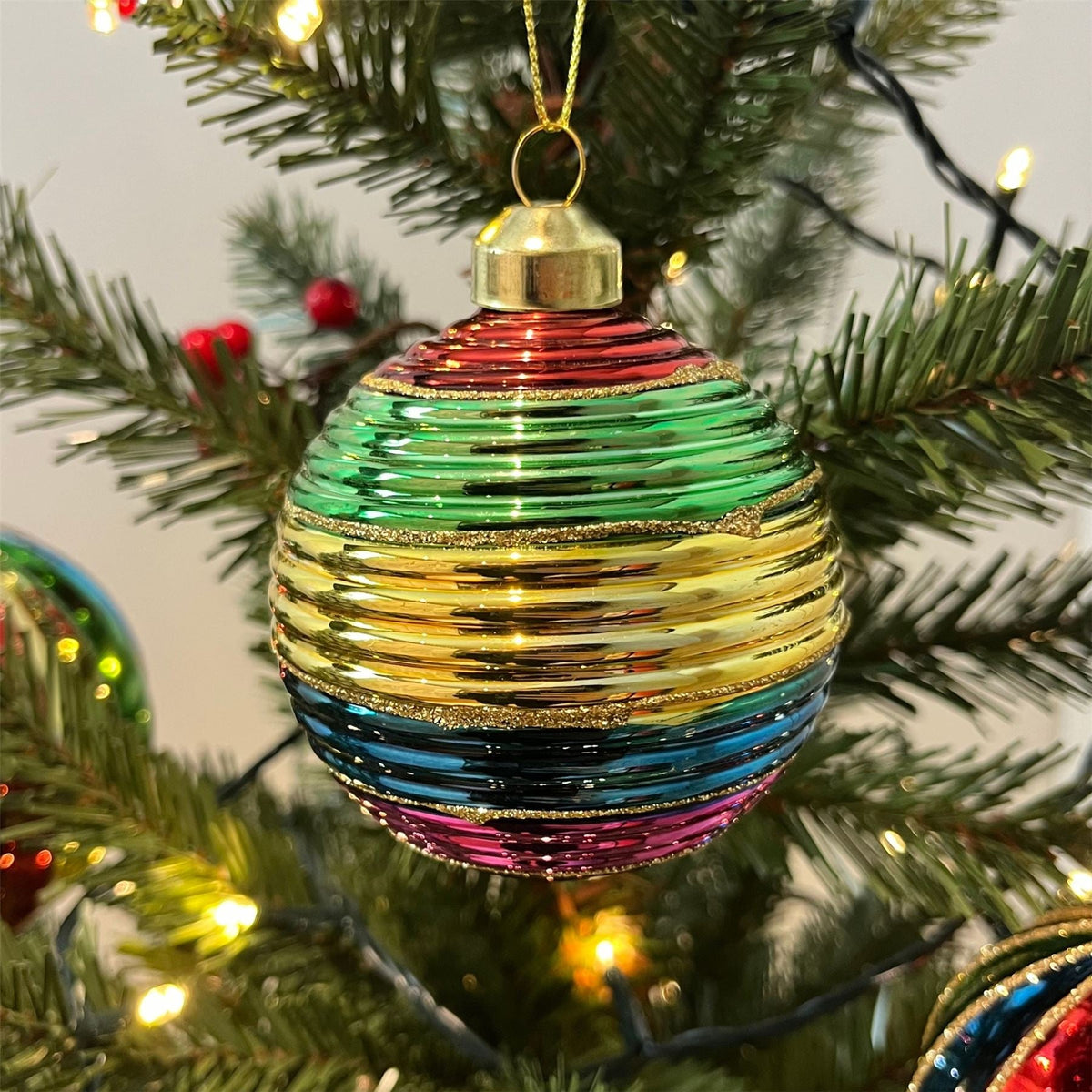 Multicoloured Rainbow Christmas Bauble | Christmas Tree Hanging Ornament - 8cm Baubles - Tophatter Daily Deals
