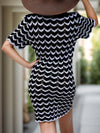 Chevron Round Neck Short Sleeve Knit Dress Casual Dresses - Tophatter Daily Deals