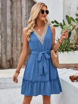 Tied Frill Sleeveless Mini Dress Casual Dresses - Tophatter Daily Deals