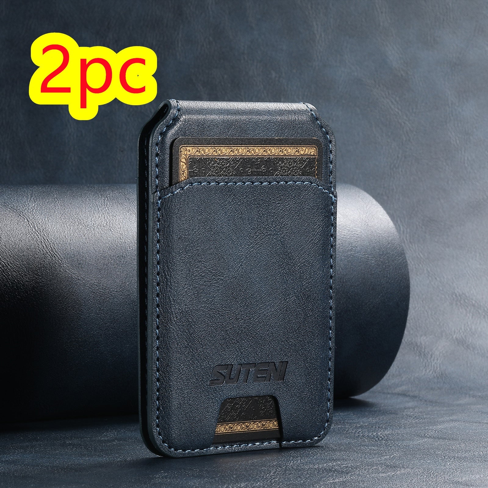 Android Universal Phone Magnetic Card Holder MagSafe Magnetic Ring PU Leather Blue 2pc 0 - Tophatter Daily Deals