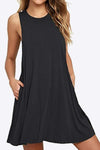 Full Size Round Neck Sleeveless Dress with Pockets Black Casual Dresses - Tophatter Daily Deals