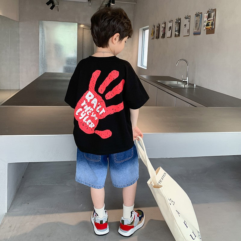 Boys Loose Short Sleeve T-Shirt Shorts Set Black22071 Two piece set 0 - Tophatter Daily Deals