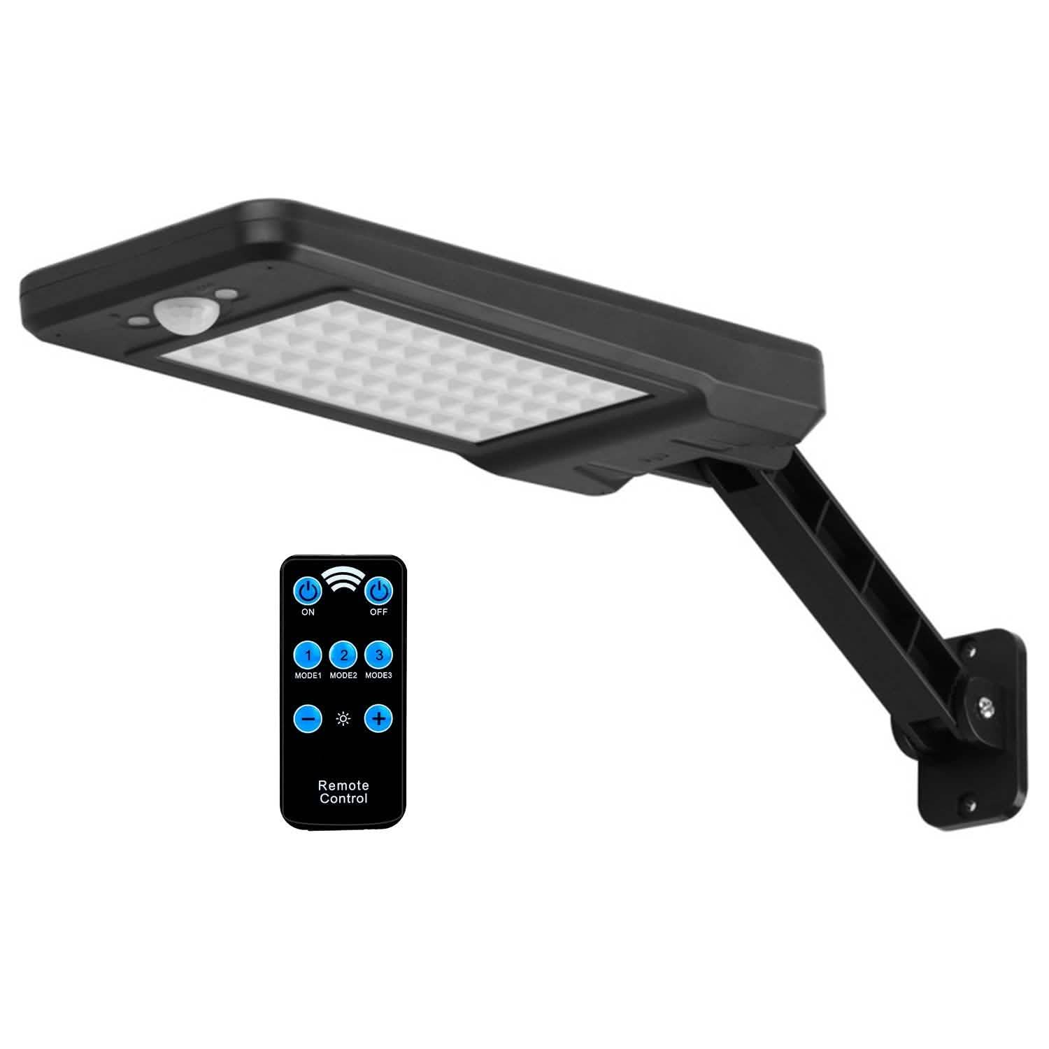 60LEDs Solar PIR Motion Sensor Remote Control Wireless Lamp Black Outdoor Lighting - Tophatter Daily Deals