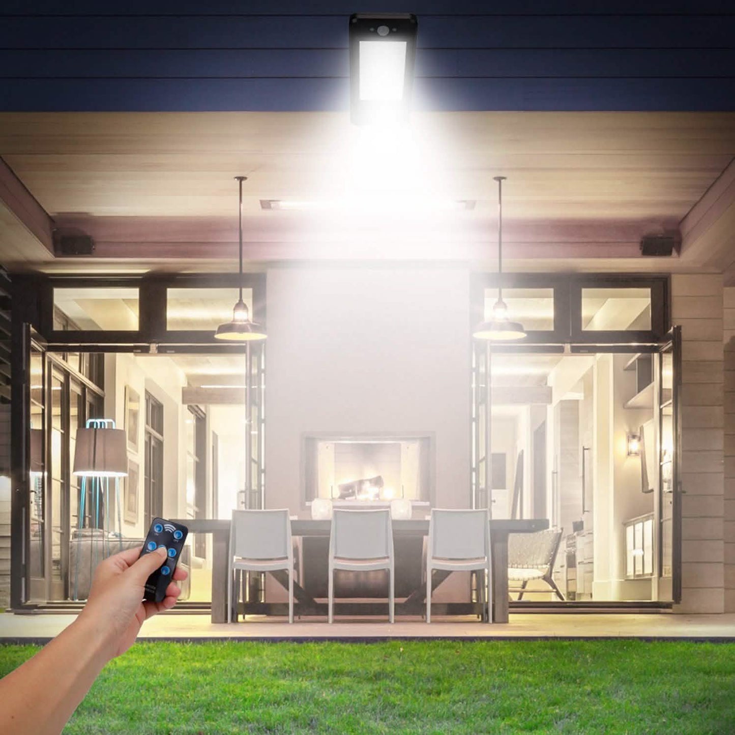 60LEDs Solar PIR Motion Sensor Remote Control Wireless Lamp Outdoor Lighting - Tophatter Daily Deals