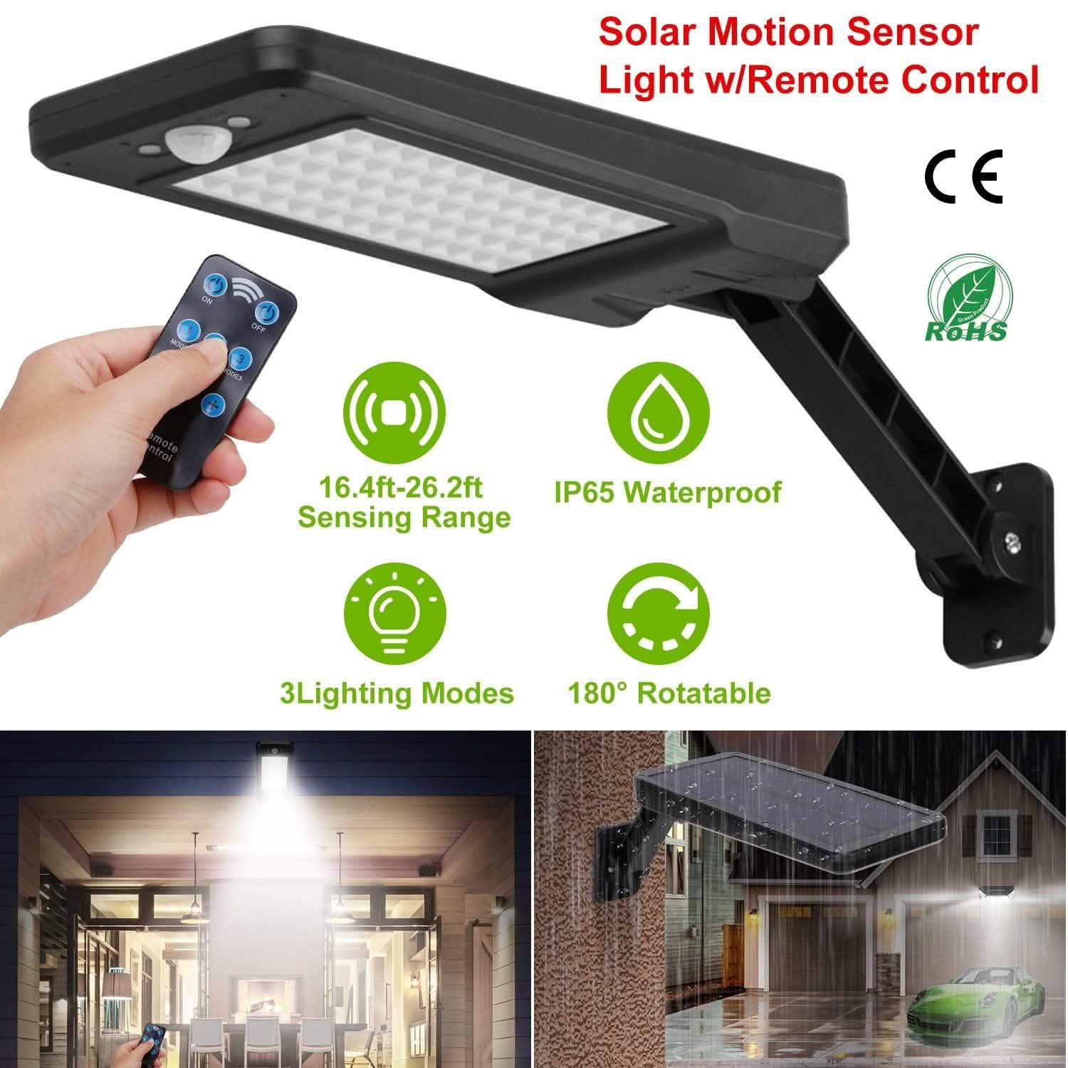 60LEDs Solar PIR Motion Sensor Remote Control Wireless Lamp Outdoor Lighting - Tophatter Daily Deals