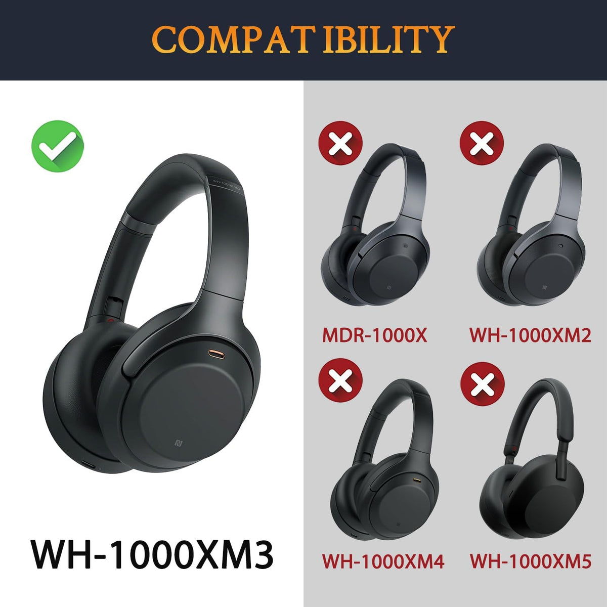 CS Upgraded Replacement Ear Pad Cushions for Sony WH-1000XM3 Headphones | Cooling Gel Audio Accessories - Tophatter Daily Deals