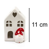 White Ceramic LED Christmas House with Gonk | Light Up Festive Decoration - 11cm Ornament - Tophatter Daily Deals