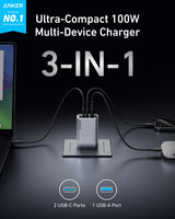 Anker Prime Charger (100W, 3 Ports, GaN) Batteries & Power Accessories - Tophatter Daily Deals