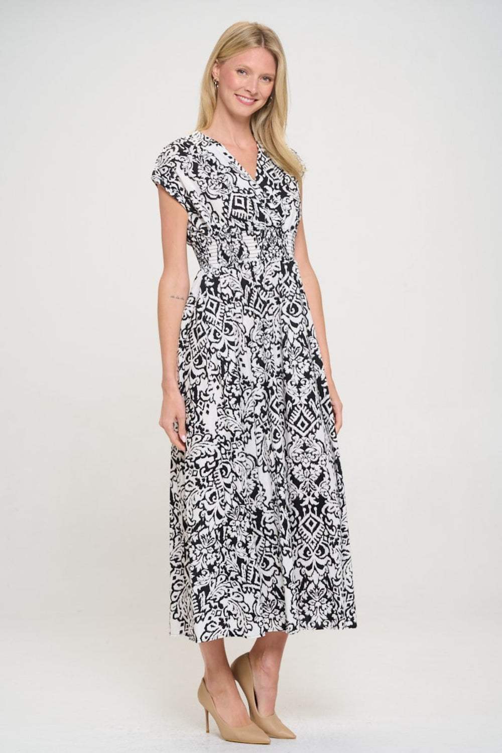 RENEE C Printed Smocked Waist Maxi Dress Casual Dresses - Tophatter Daily Deals