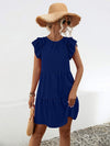 Ruffled Round Neck Cap Sleeve Mini Dress Casual Dresses - Tophatter Daily Deals