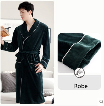 Burgundy island velvet fabric winter unisex flannel robe for men & women Dark Green Man 0 - Tophatter Daily Deals