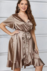Plus Size Belted Ruffled Surplice Dress Cocktail Dresses - Tophatter Daily Deals