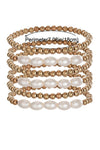 Gold Plated Pearl Beaded 6 Pcs Bracelet Set Bracelets - Tophatter Daily Deals