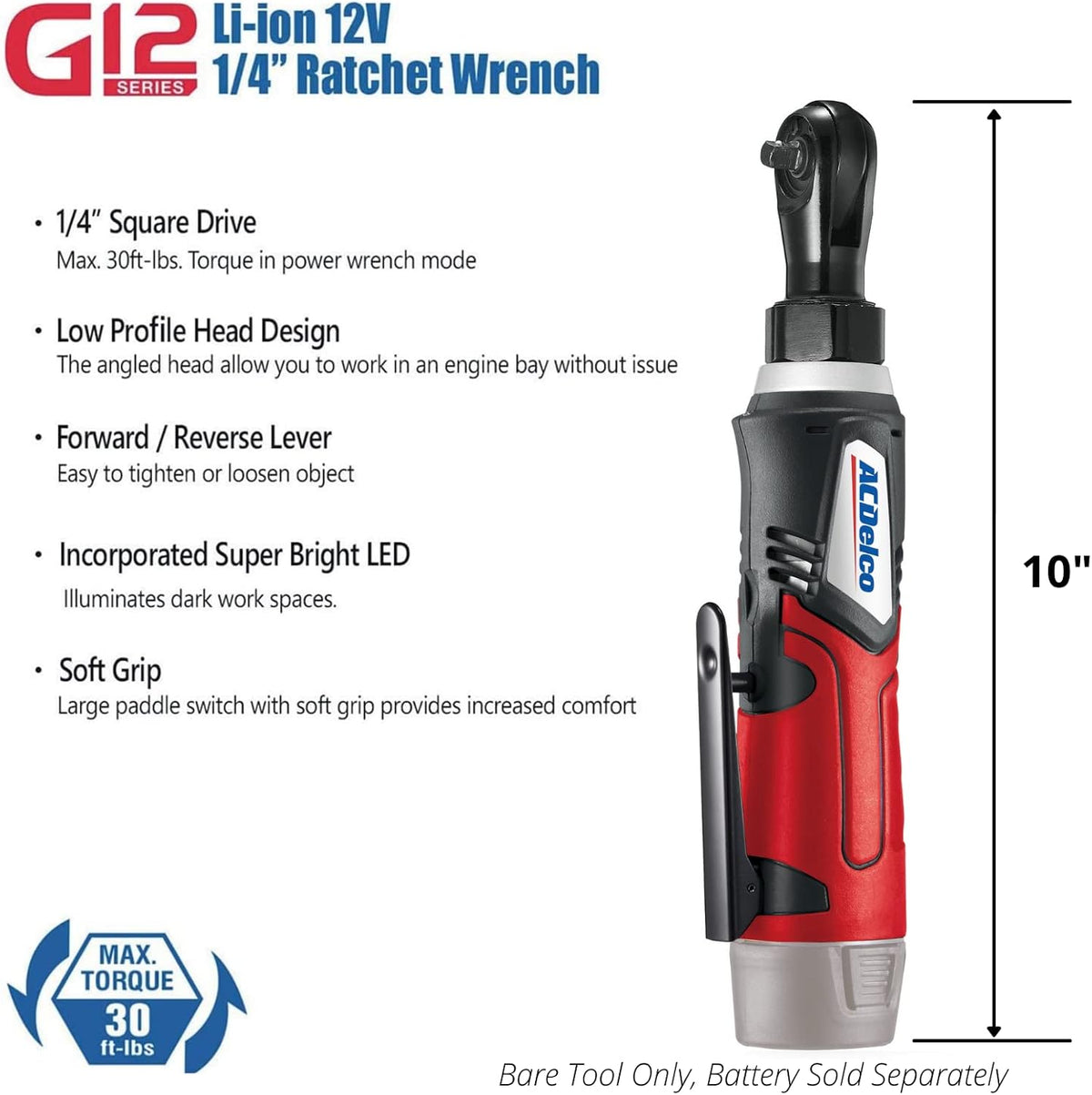 ACDelco ARW1209-K9 G12 Series 12V Lithium-Ion Battery And Charger Cordless 1/4” & 3/8” Ratchet Wrench Combo Tool Kit with Canvas Bag Home Improvement - Tophatter Daily Deals