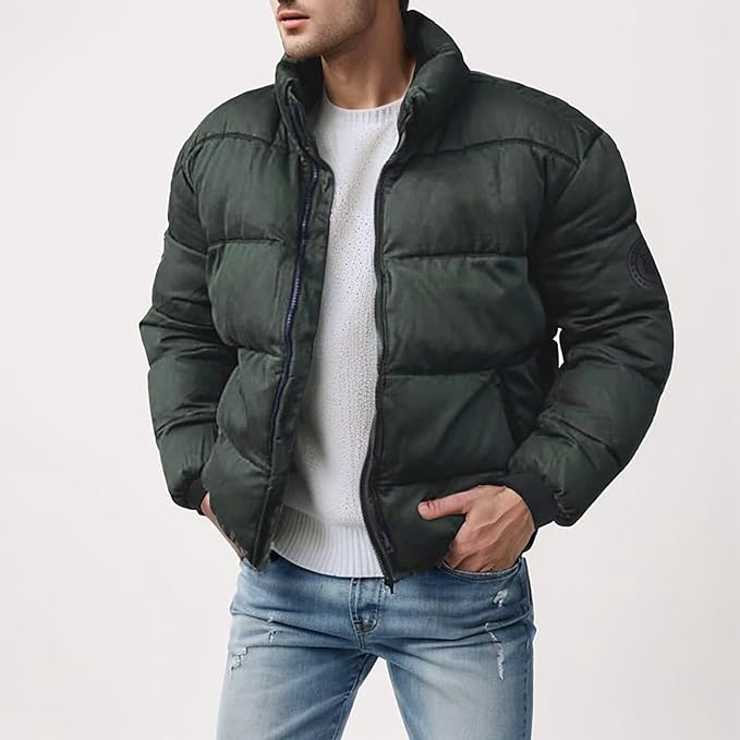 Insulating Men’s Puffer Jacket - Boxy Hip-Length, Winter dark green - Tophatter Daily Deals