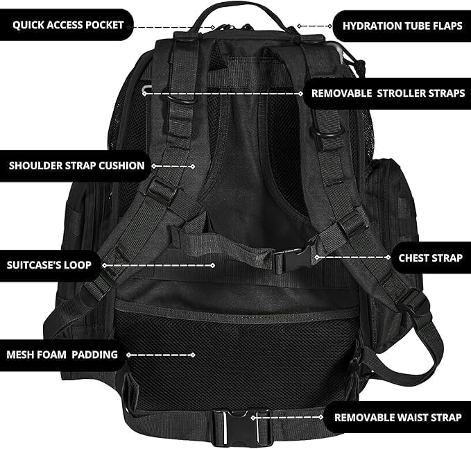 Phil & Jack Dad Diaper Bag Backpack, Baby Diaper Bag with Changing Station, Tactical Military Style, Womens Mens Diaper Bag (Black) Handbags & Wallets - Tophatter Daily Deals