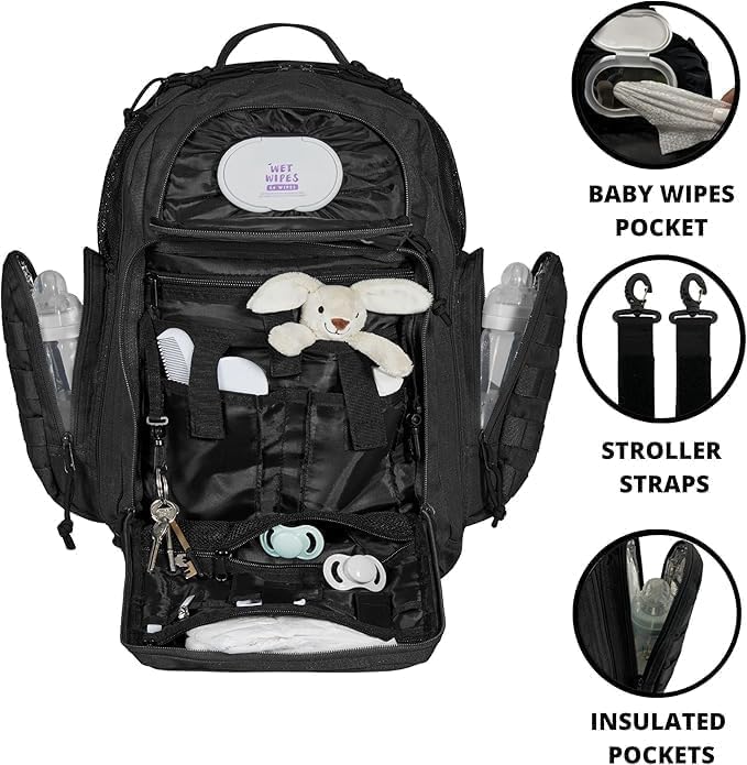 Phil & Jack Dad Diaper Bag Backpack, Baby Diaper Bag with Changing Station, Tactical Military Style, Womens Mens Diaper Bag (Black) Handbags & Wallets - Tophatter Daily Deals