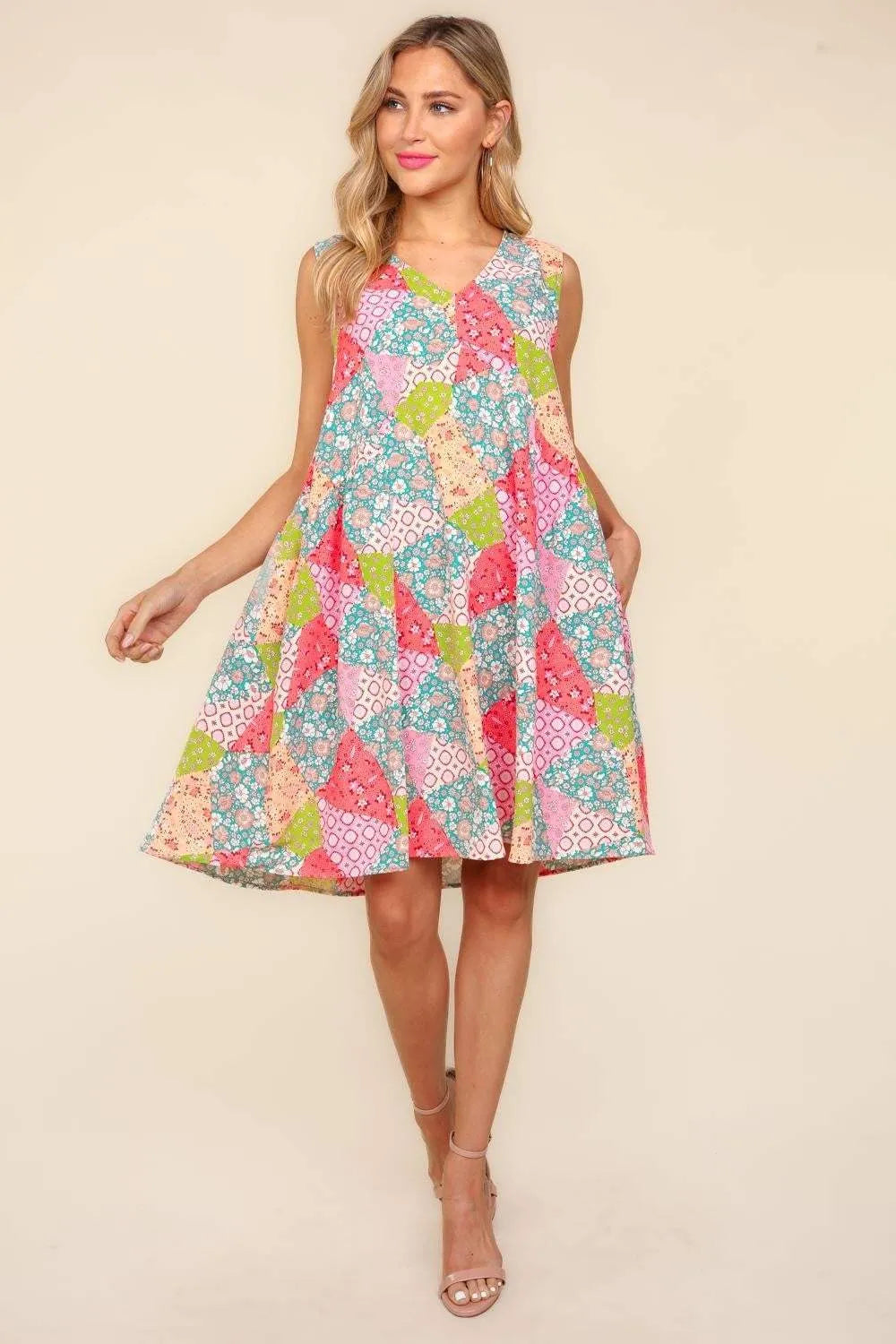 Haptics Full Size Babydoll Floral Patchwork Dress with Side Pockets Casual Dresses - Tophatter Daily Deals