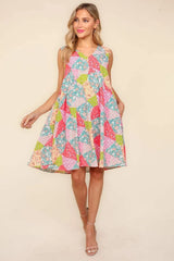 Haptics Full Size Babydoll Floral Patchwork Dress with Side Pockets Casual Dresses - Tophatter Daily Deals