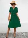 Tied Notched Short Sleeve Dress Green Casual Dresses - Tophatter Daily Deals