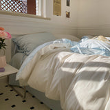 All Cotton Washed Cotton Four-piece Set Soft Comfortable Bow Bedding Healing White And Blue 0 - Tophatter Daily Deals
